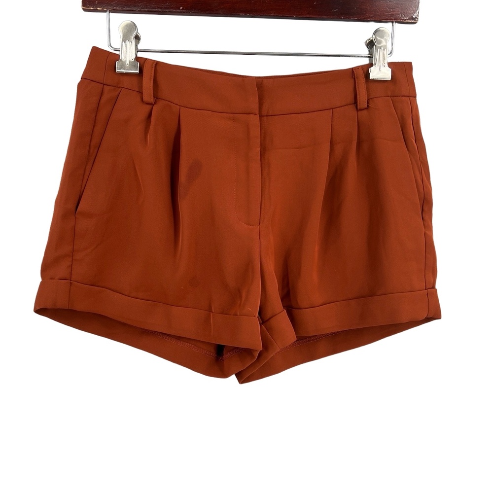 Amanda Uprichard Shorts Orange Earth Tone Pleated Cuffed Trouser Style Preppy Sm